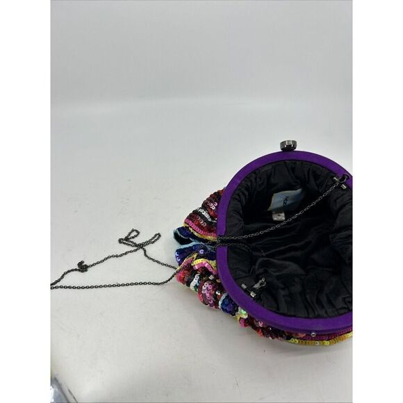Santi Rainbow Beaded Clutch Purse Bag Handheld Kiss Lock Sequin Round - Picture 6 of 11